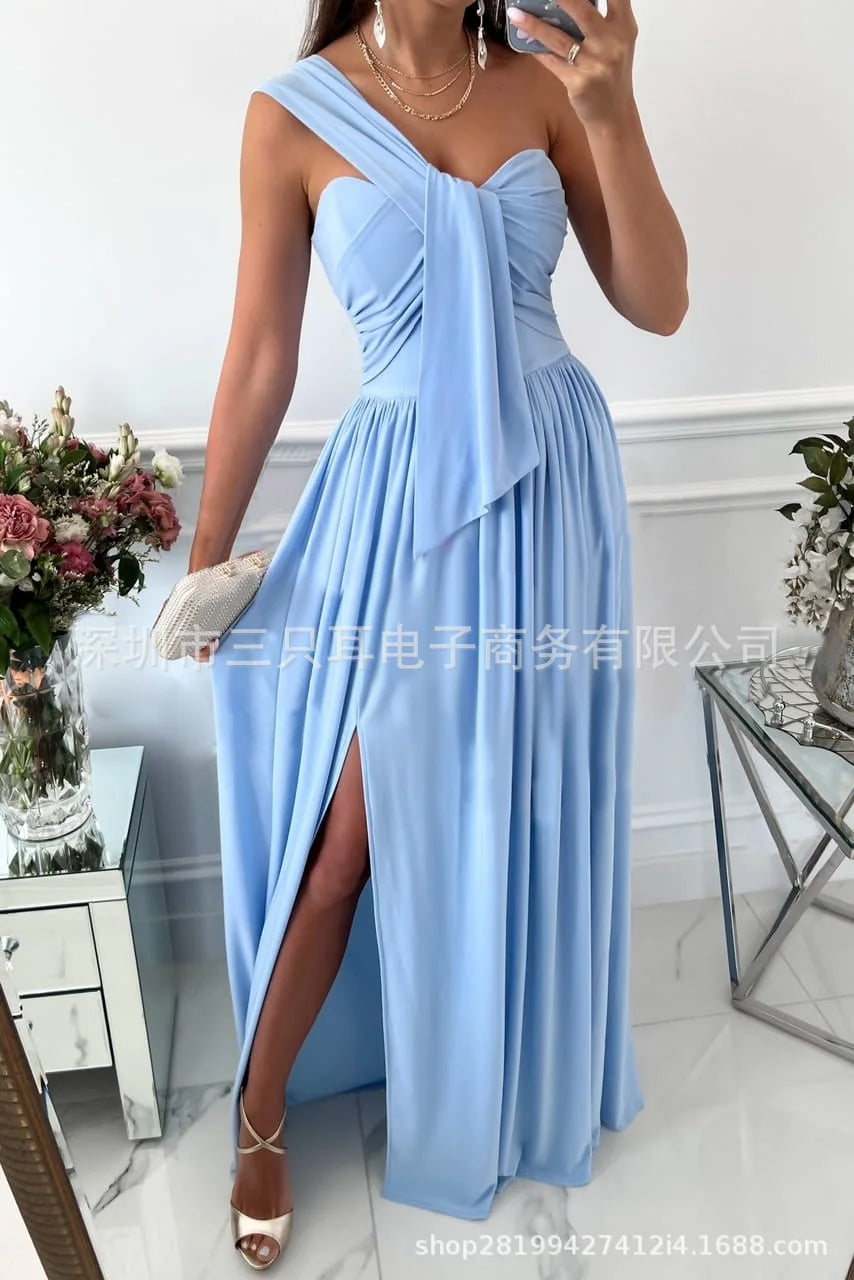 Elegant Ladies Party Dresses For Women Banquet Sleeveless Off-shoulder Hem Slit Skirt Fashion Women's Prom Dress Vestidos Female