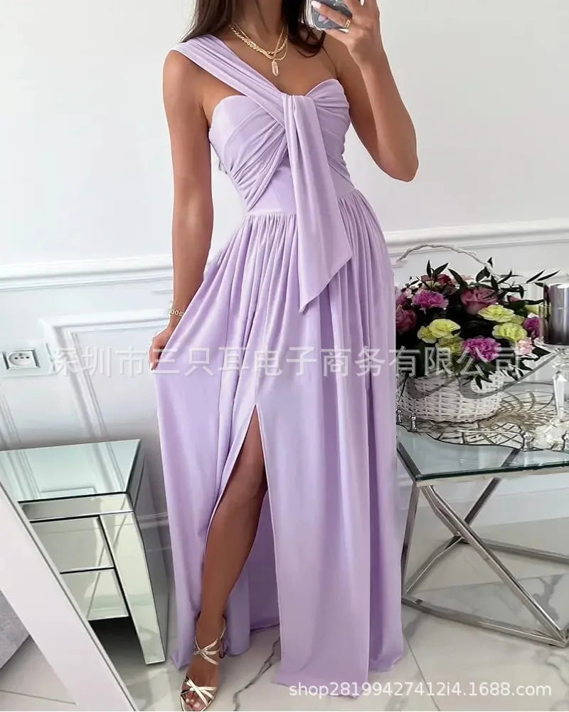 Elegant Ladies Party Dresses For Women Banquet Sleeveless Off-shoulder Hem Slit Skirt Fashion Women's Prom Dress Vestidos Female