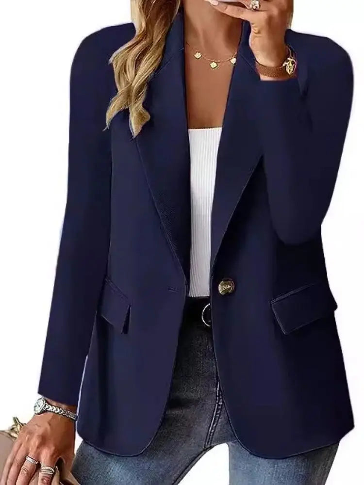 Olyvenn Sales Women's Fashion Solid Button Suit Coat Lapel Long Sleeve Hatless Casual Coat/Jacket Oversized Work Office Business