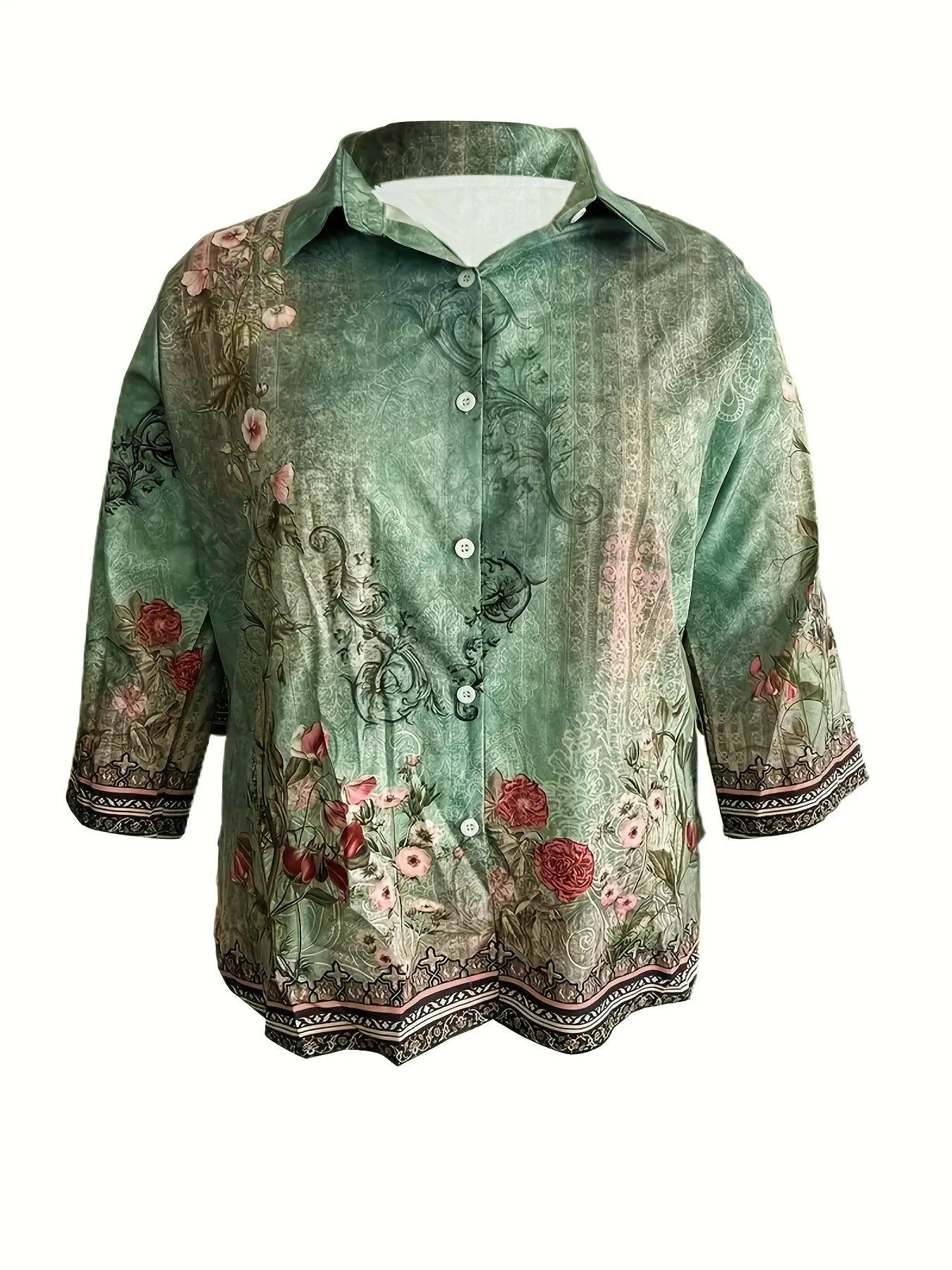 Plus Size Elegant Casual Shirt Woman Temperament Long Sleeve Woman Shirt Printed Loose Woman Shirt Weekend Top