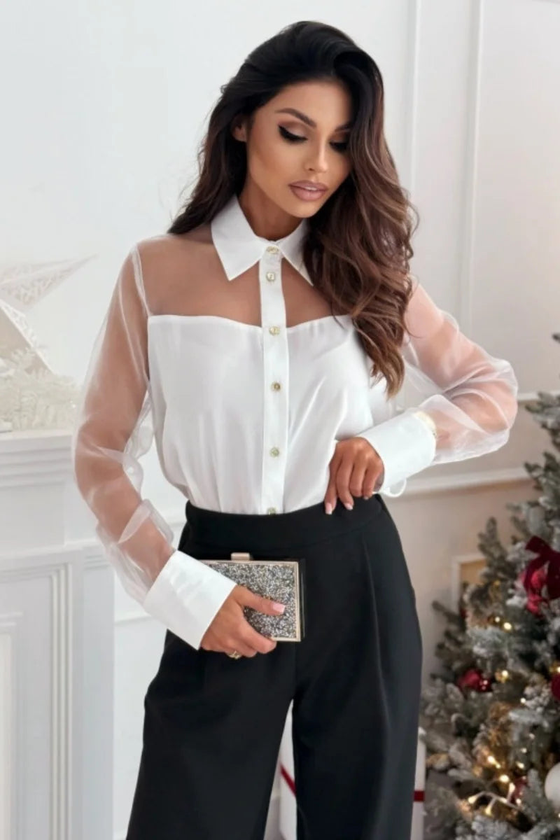 Women's Button Down Shirt Long Sleeve Casual Chiffon Blouse Collared Loose Casual Work Office Top