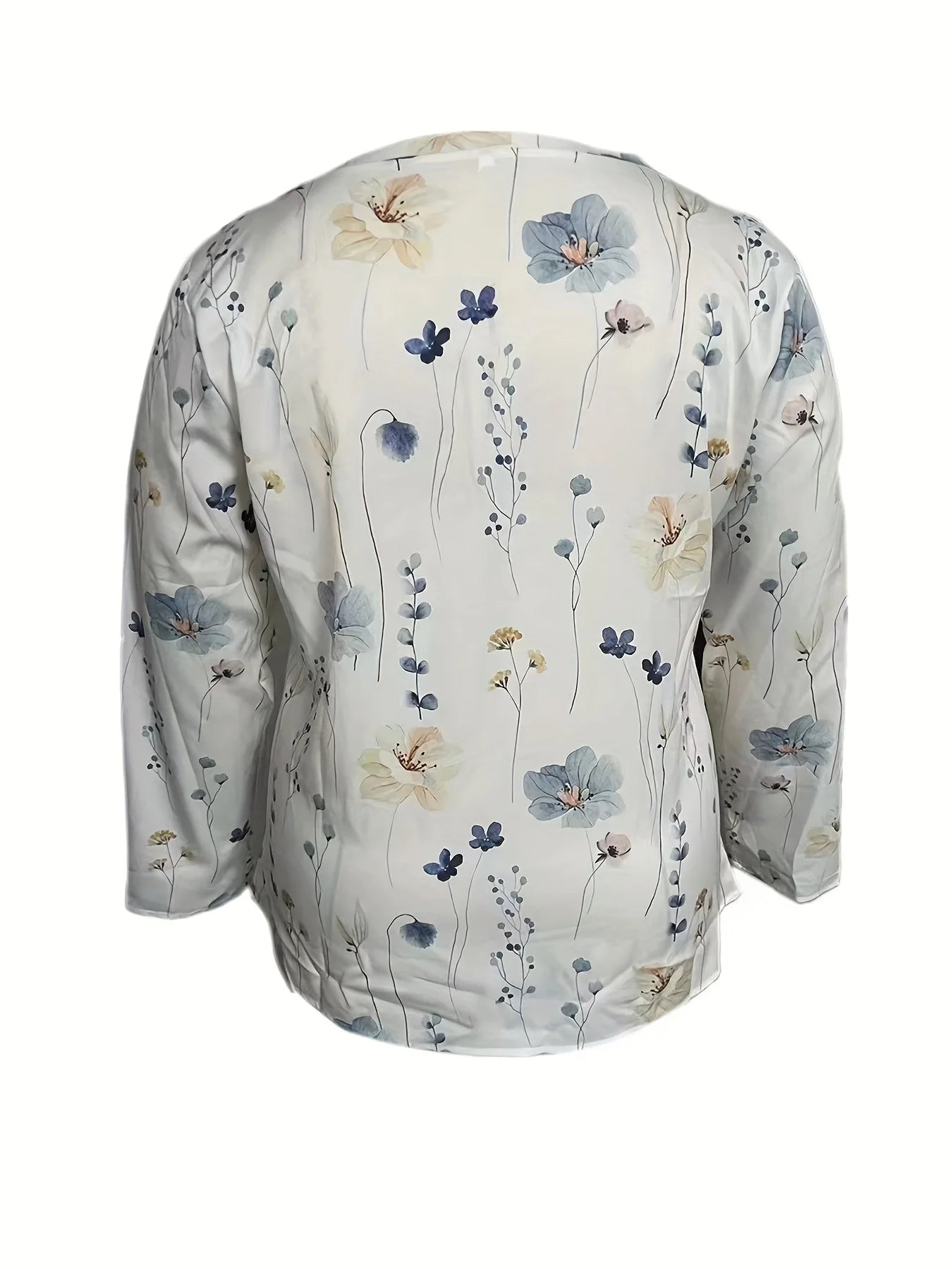 Plus Size Women's Tops Women's Fashion Casual Three Quarter Sleeve Print Asymmetrical Neck Pullover Top Blouse