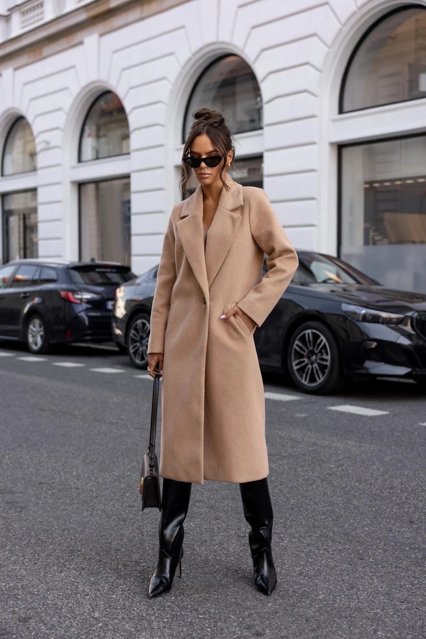 Womens Trench Coat Winter Notched Lapel One Button Mid-Long Pea Coat Casual Work+Office Overcoats Jacket with Pockets